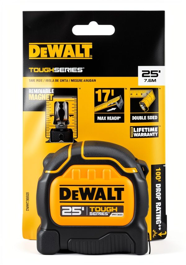 DEWALT 7.6m Black Yellow Tape Measure with Magnet and Slide Lock-8